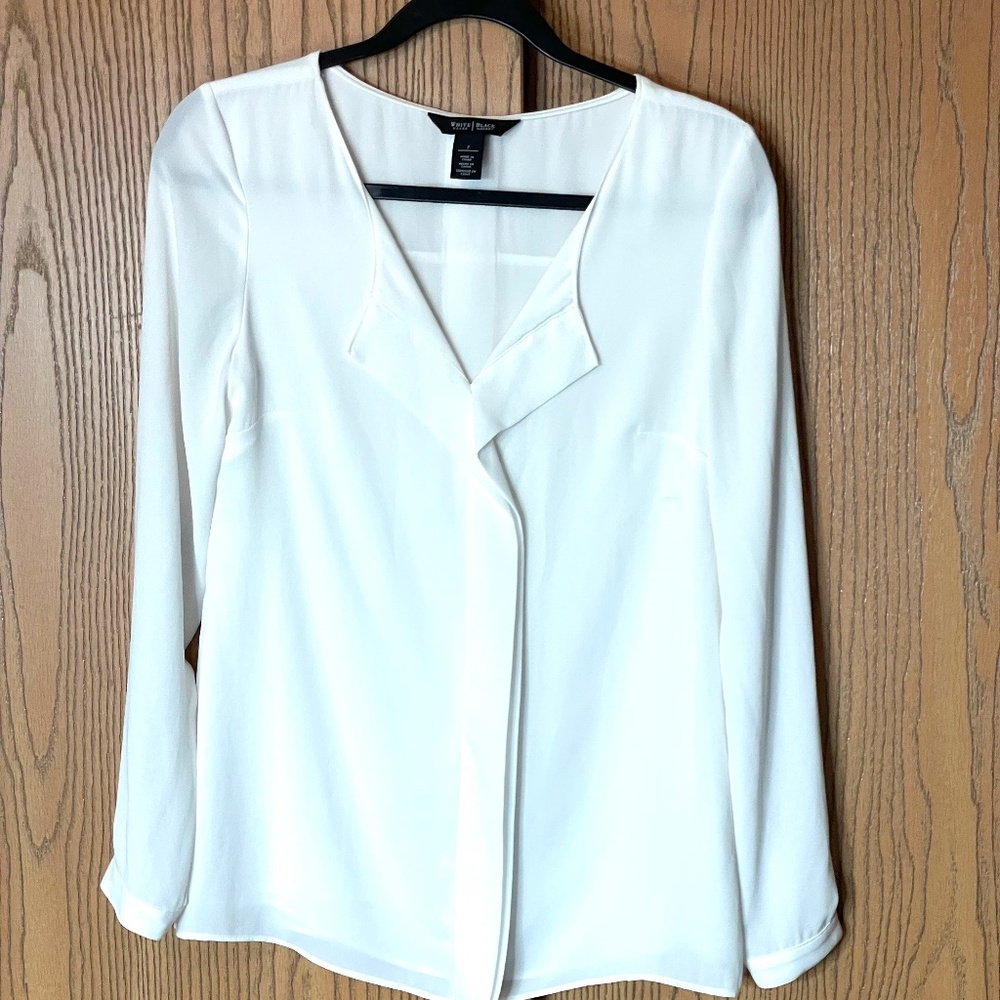 WHITE HOUSE BLACK MARKET TOP WHITE SEMI-SHEER LONG SLEEVE SIZE 2 INNER CAMISOLE